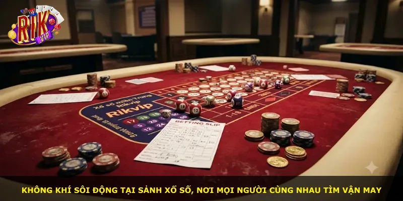 Không khí sôi động tại sảnh xổ số, nơi mọi người cùng nhau tìm vận may