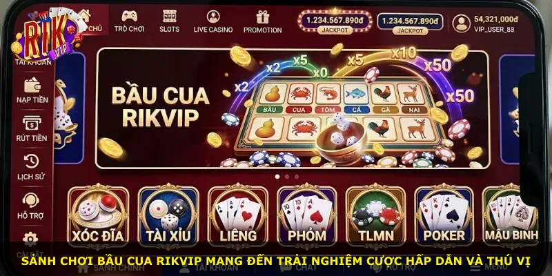 Sảnh chơi Bầu Cua Rikvip mang đến trải nghiệm cược hấp dẫn và thú vị